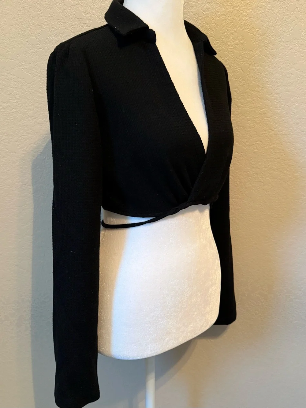 Zara Black Cropped Wrap Long-Sleeve Top